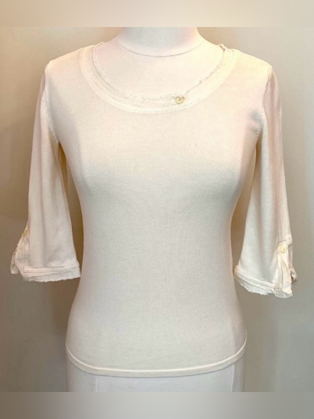 J. Jill Cream Cream Linen Trim XS Coastal Grandmother Minimalist Chic Knit Top